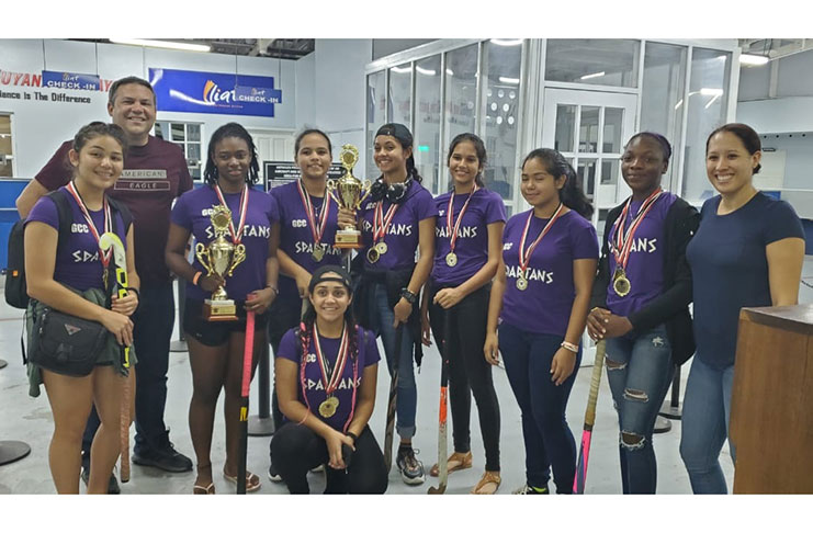 The GBTI GCC Spartans returned home on Sunday evening after winning both the U16 and U21 female titles in the Paragon Indoor Hockey Championships