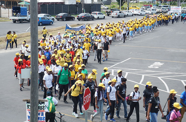 Participants of the walk making their way through the city