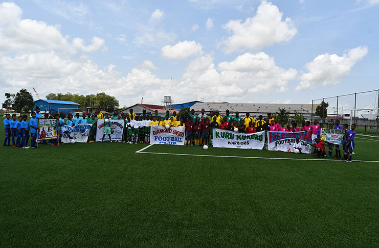 The teams that participated in the march past and launch yesterday at the GFF National Training Centre
