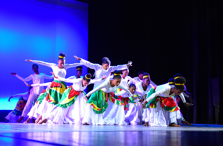 Members of the National Dance Company performing at the company’s celebration of 40 years of dance in Guyana.  (Samuel Maughn photo)