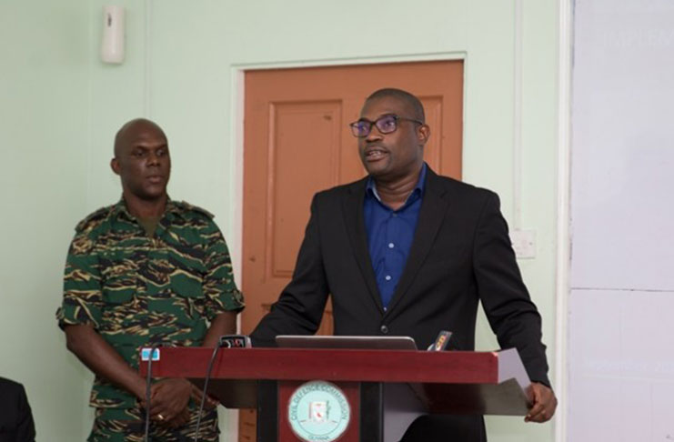 In the photo, from left to right]- Director-General of the Civil Defence Commission (CDC), Lt. Col. Kester Craig and Minister of Public Infrastructure, Hon. David Patterson.