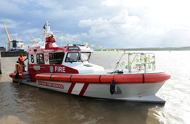 The US$1.4M fireboat called the “Protector” that was commissioned on Thursday (Adrian Narine photo)