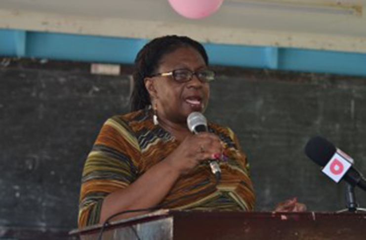 Geneviene Allen, Chairman of the Demerara-Mahaica Region, during her remarks at the ceremony