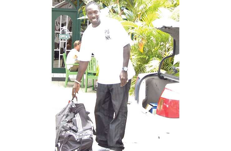 FLASHBACK! Andrew ‘Mr Dunk’ Ifill arrives at the Windjammer International Hotel from the Cheddi Jagan International Airport to prepare for battle against DC Jammers, August 20, 2010.