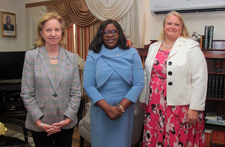 United States Ambassador to the Co-operative Republic of Guyana, Her Excellency Sarah-Ann Lynch, Minister of Foreign Affairs, the Honourable Karen Cummings, and Consular Section Chief, Ms. Karen Wiebelhaus.