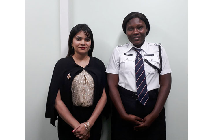 Legal Officer, Frontiers Division, Ministry of Foreign Affairs, Ms. Dianna Khan (left) and Officer-in-Charge of Ports of Entry, Immigration Department of the Guyana Police Force, Assistant Superintendent, Ms. Jeanette Prince at the Department of Citizenship.(MOTP photo)