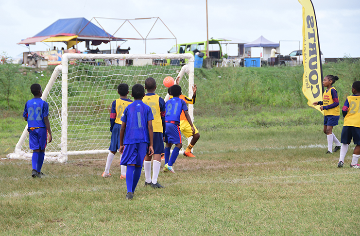 One of the goals scored during the quarter-final stage of the COURTS Pee Wee football tournament.