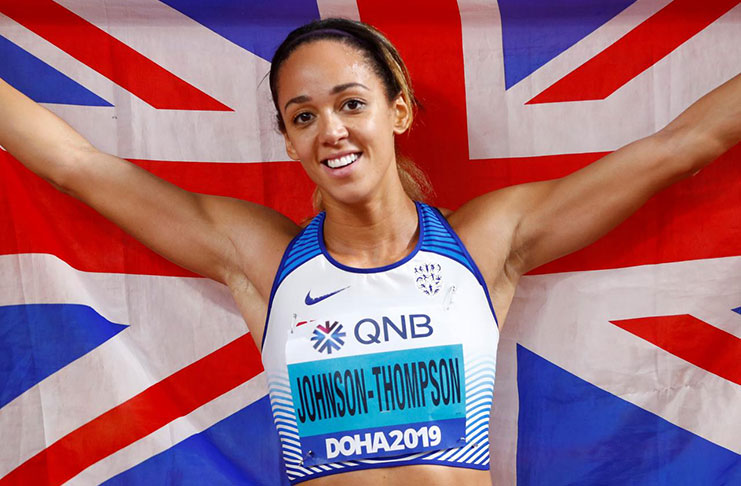 Britain's Katarina Johnson-Thompson reacts after winning gold at Khalifa International Stadium, Doha, Qatar. (REUTERS/Kai Pfaffe)