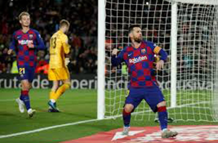 Camp Nou, Barcelona, Spain - Barcelona's Lionel Messi celebrates after scoring their first goal from the penalty spot REUTERS/Albert Gea