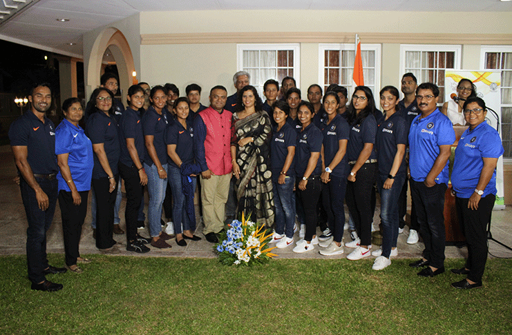 Indian High Commissioner to Guyana, Dr K.J. Srinivasa and his wife, Ashwini Srinivasa with members of the visiting Indian women’s cricket team