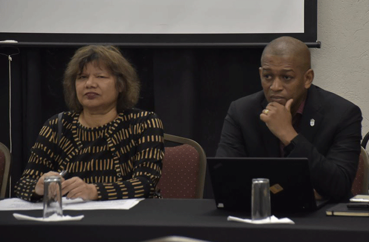 Director, Department of Energy, Dr. Mark Bynoe and Canadian High Commissioner to Guyana, Lilian Chatterjee at an engagement with the Private Sector Commission on Friday (Ministry of the Presidency photo)