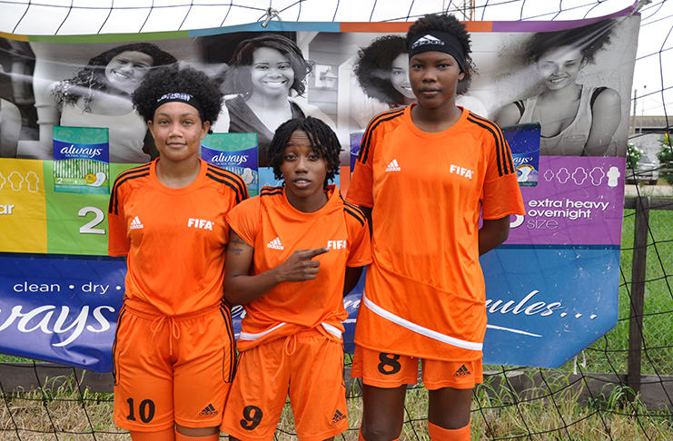 Fruta Conquerors FC strike force! Tiandi Smith (right) Abiosi Heywood and Lakeisha Pearson