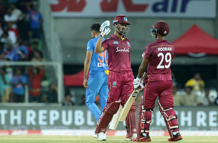 Lendl Simmons and Nicholas Pooran celebrate victory, India v West Indies, 2nd T20I, December 8, 2019 (BCCI)