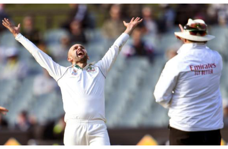 Australia’s spinner Nathan Lyon reacts after appealling successfully for lbw against Pakistan batsmans Yasir Shah (AFP Photo/William WEST)