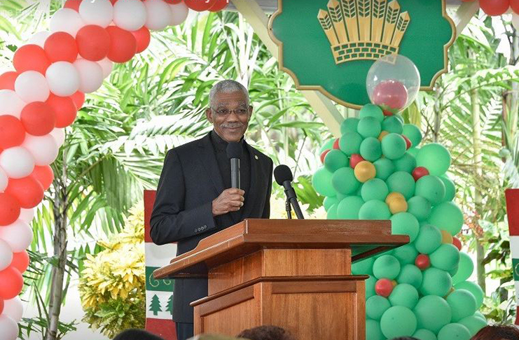 President David Granger addressing senior citizens at the annual luncheon hosted by First Lady Sandra Granger at State House