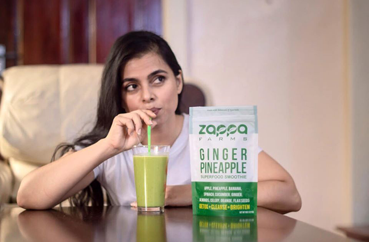 Young entrepreneur, Pratima Prashnajeet, founder of the ‘Zappa Farms’ brand, samples her super-food smoothie.