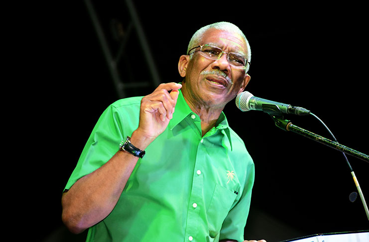 President David Granger addresses the crowd at the coalition’s rally on Wednesday