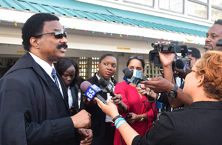 Attorney-General and Minister of Legal of Affairs, Basil Williams speaking to journalists outside of the Court of Appeal on Monday