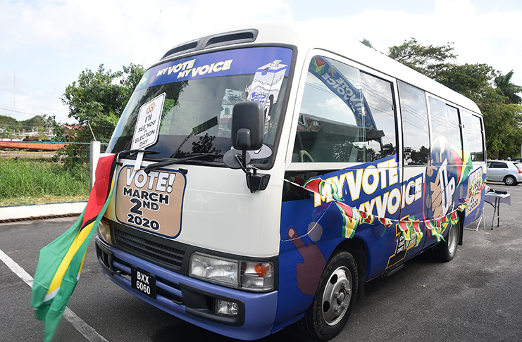 The ‘Ink It Up’ Voter Education tour bus (Adrian Narine photo)