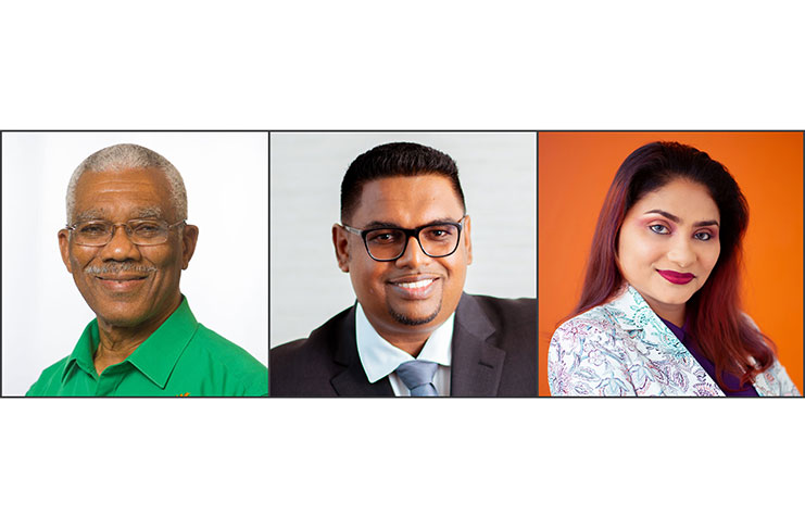 President David Granger, PPP Presidential, Candidate Irfaan Ali and founder of Heal Guyana, Sharon Lalljee-Richard