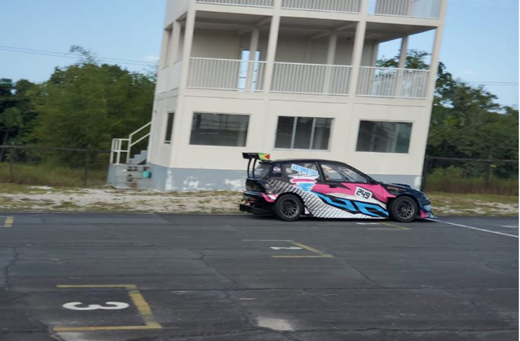 Stefan Jeffrey tests the unruly Honda Civic in chase of that elusive Group 3 title. (Stephan Sookram photo)