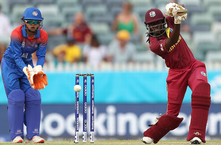 Stafanie Taylor gets into a good position to drive. (Getty Images)