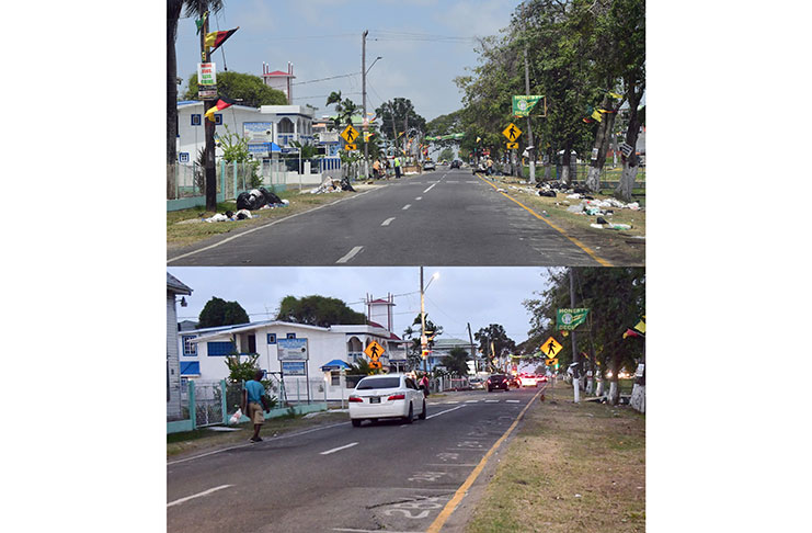 Sections of Irving Street before and after clean up  Photos by Adrian Narine