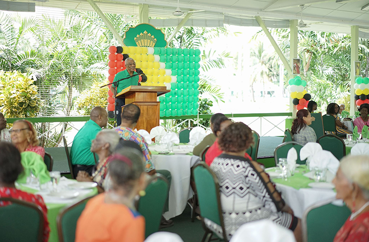 President David Granger addresses senior citizens at a Republic Jubilee Luncheon hosted for them at the Baridi Benab, State House, on Valentine’s Day, February 14, 2020