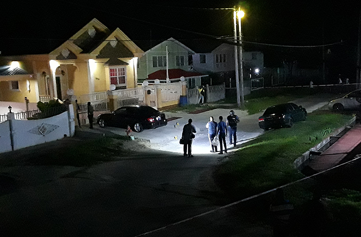 Investigators at the scene of the incident on Sunday night