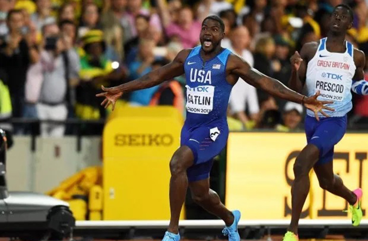 Justin Gatlin celebrates after his shock 100 metres triumph at the World Championships in 2017Credit: Getty Images
