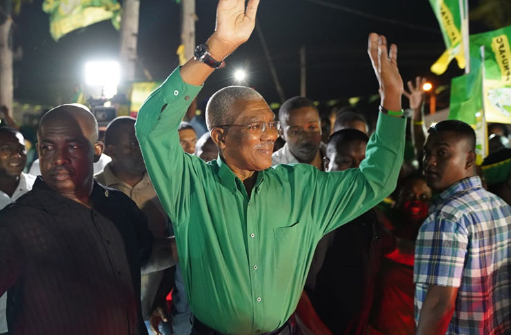 President David Granger waving to the crowd of supporters (Travon Barker photo)