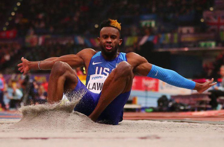 Jarrion Lawson of the U.S. in action during the Men's Long Jump Final at IAAF World Indoor Championships March 2, 2018 Birmingham, Britain (REUTERS/Hannah McKay)