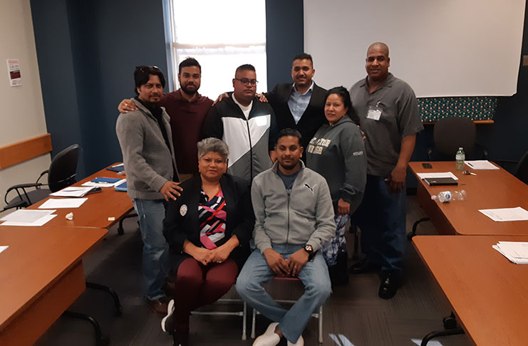 OSCL executive members: From left (sitting) vice-president Kim Sue and president Ravin Babulall; standing (from left) Assistant secretary/treasurer Dharmendra Kumar, Registrar/Statistician Romando Sugrim, Secretary/PRO Vick Singh, treasurer Budesh Ramsaywack, Assistant Registrar/Statistician Natasha Sue and Scheduler/Coordinator Bobby Ramlagan.