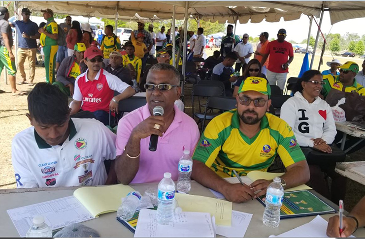 Onkar Singh (centre with mike in hand) doing commentary at the 2018 tournament in Florida.
