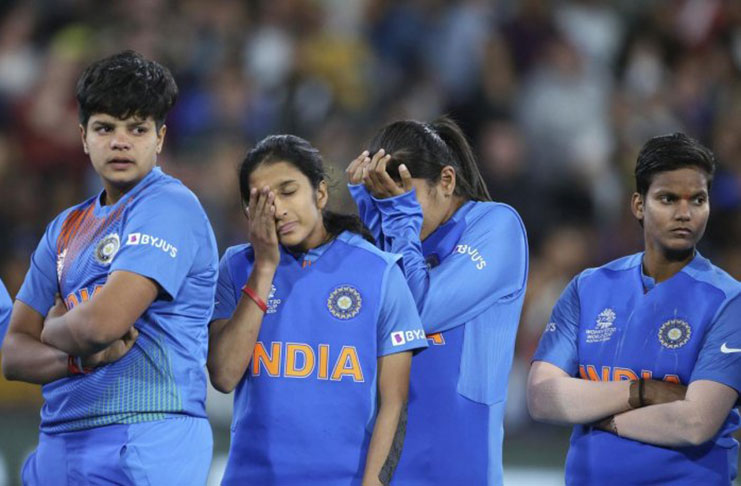 Indian players gather after their loss to Australia in the Women's T20 World Cup cricket final match in Melbourne. (AP/PTI photo)