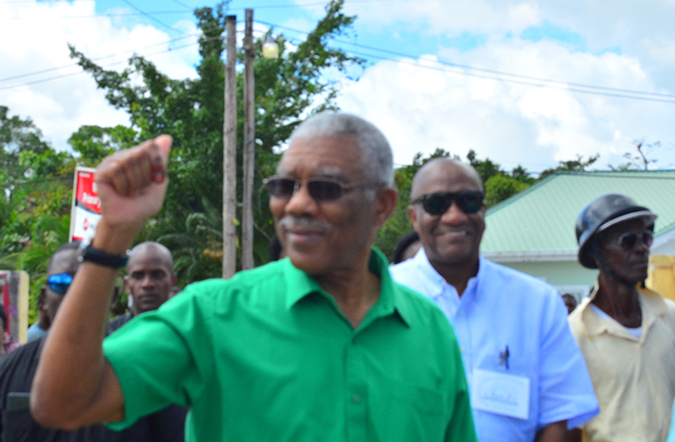 President David Granger arrives  at the Mocha Primary School