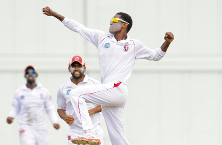 Left-arm spinner Akeal Hosein … claimed the vital wicket of Kyle Mayers.