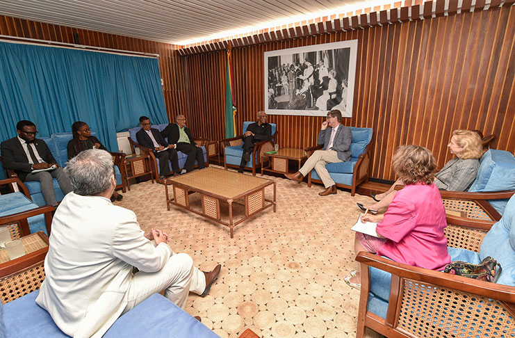 President David Granger and his aides meeting with the Western Diplomats at State House on Thursday