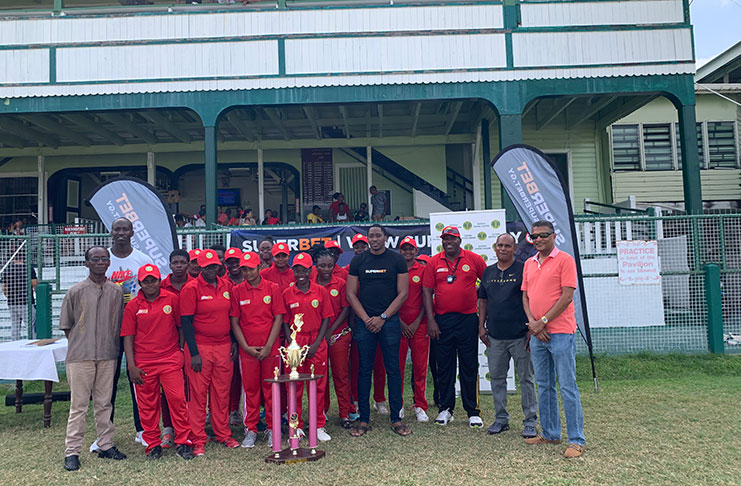 The 2020 Superbet GCB 50-overs champs Berbice Ladies pose with sponsors, coaches and executives of the GCB.
