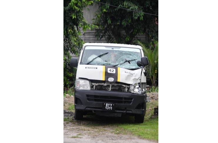 The minibus which was involved in the accident.(Adrian Narine photo)