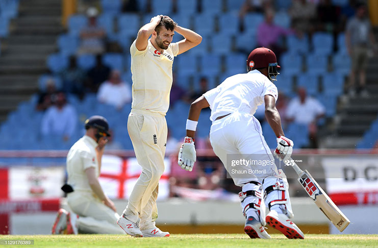 Mark Wood of England looks frustrated after following during Day Four of the Third Test match between the West Indies and England at Darren Sammy Cricket Ground on February 12, 2019 in Gros Islet, Saint Lucia. (Photo by Shaun Botterill/Getty Images,)
