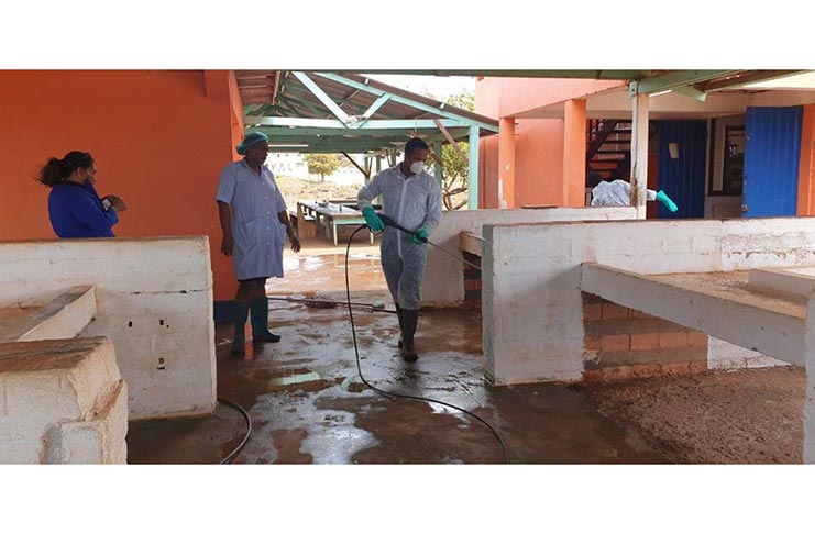 Sanitisation of the Lethem Market recently (Lethem Town Council photo)