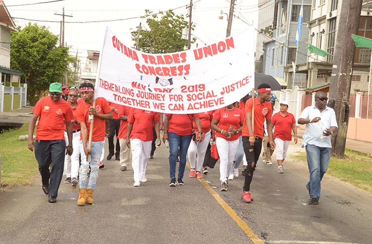Some of the participants at the 2019 Labour Day rally (Adrian Narine photo)