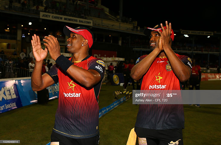 Dwayne (left) and Darren Bravo are among two of the 10 local players retained by the Trinbago Knight Riders. (Photo by Ashley Allen - CPL T20/Getty Images)