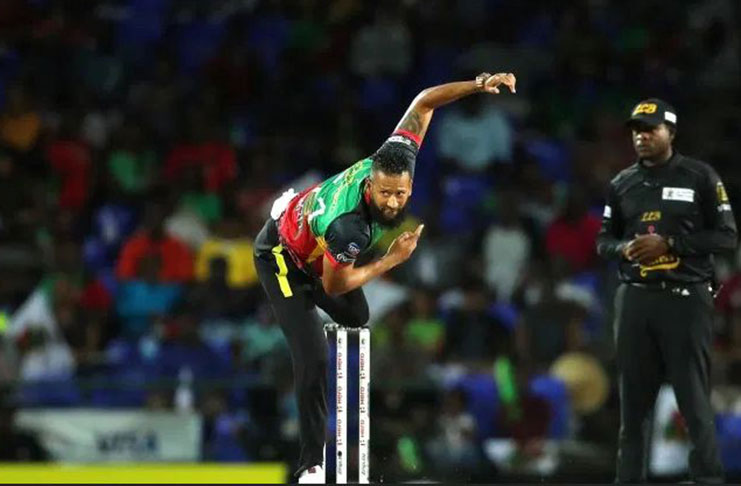 Rayad Emrit of St Kitts and Nevis Patriots bowls during the Hero Caribbean Premier League match between St Kitts Nevis Patriots and Trinbago Knight Riders at Warner Park Sporting Complex on September 17, 2019 in Basseterre, St Kitts, Saint Kitts and Nevis. (Photo by Ashley Allen - CPL T20/Getty Images)