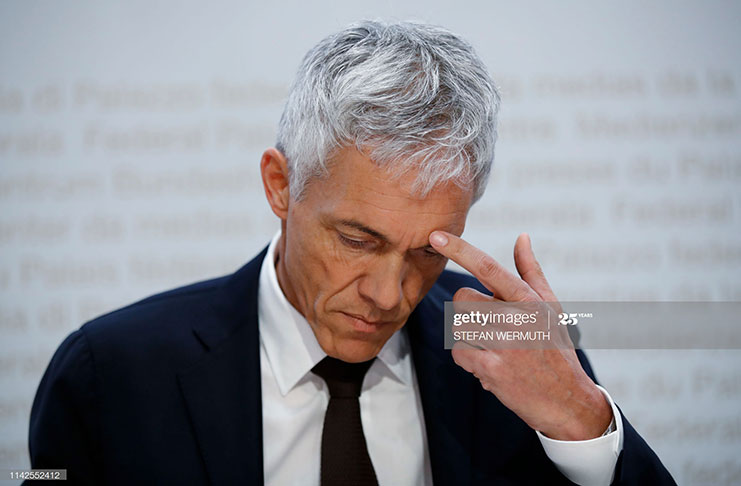 Switzerland's attorney general Michael Lauber gestures during a press conference on May 10, 2019 in Bern (Stefan Wermuth/AFP via Getty Images)