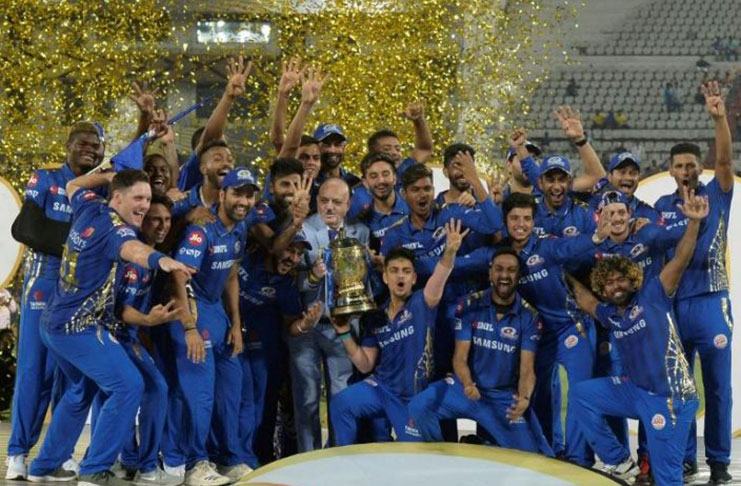 Mumbai Indians players celebrate winning the IPL final against Chennai Super Kings on May 13, 2019. Scrapping this year's tournament because of the coronavirus pandemic would cost more than half a billion dollars (AFP Photo/NOAH SEELAM).