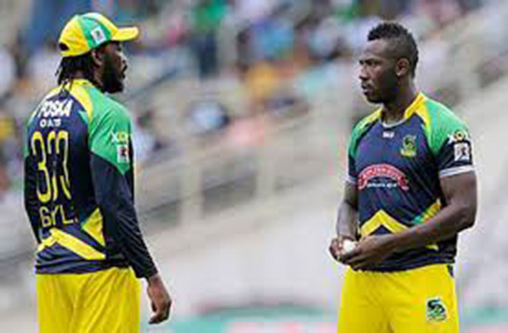 T20 stars Chris Gayle (left) and Andre Russell.
