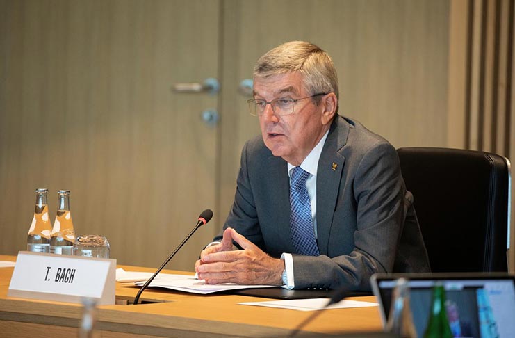 Thomas Bach, president of the International Olympic Committee (IOC) attends a meeting of IOC's executive board, amid the coronavirus disease (COVID-19) outbreak, in Lausanne, Switzerland yesterday. (IOC/Greg Martin/Handout via REUTERS)