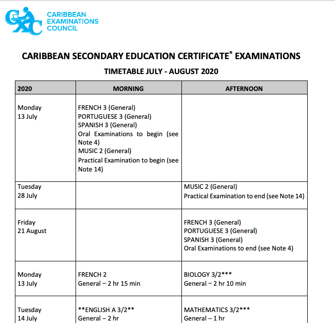 CXC Releases Examination Dates